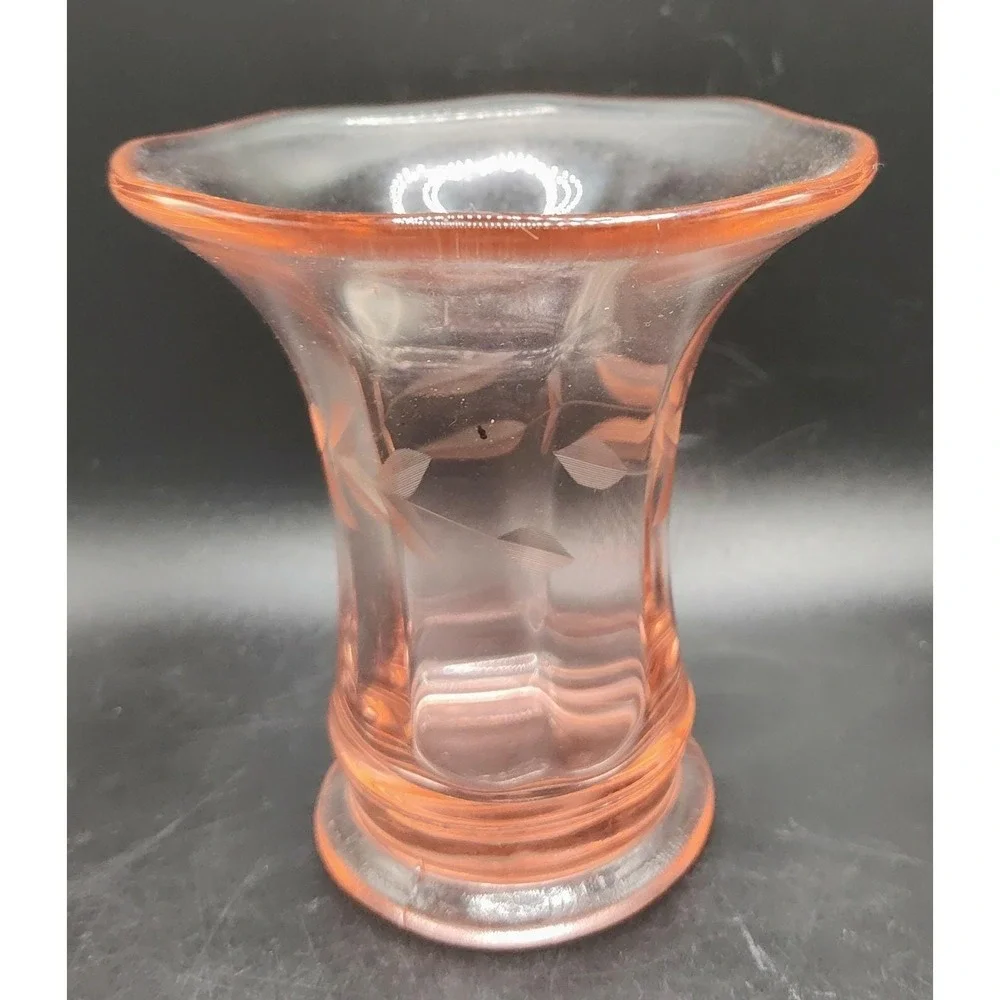 Vintage Shirt Etched Glass Trumpet Vase Pink4.25